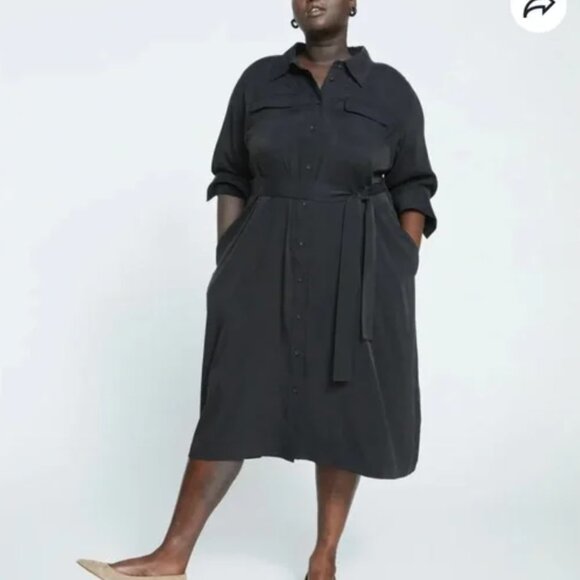 Universal Standard Savannah Cupro Button-Down Shirt Dress Black - US 18 - 20 - Picture 1 of 11